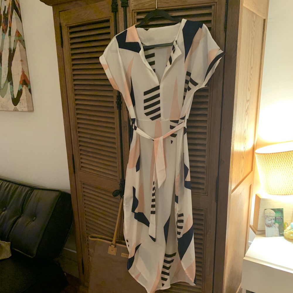 Geometric pattern dress: white, black, cream